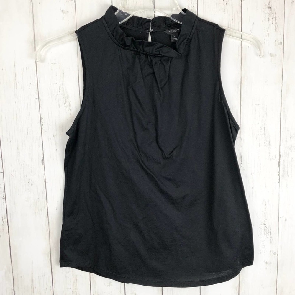 Ann Taylor High Pleated Collar Sleeveless Black SP